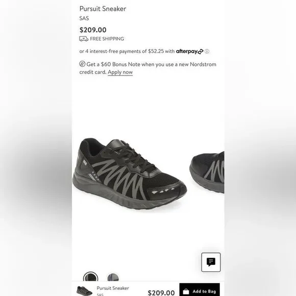 SAS Men’s Pursuit Black on Black Sneakers with Vibram Sole Size 9.5 NWOT.